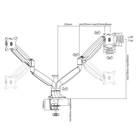 Soporte mesa monitor tooq db3132tnr - s 13 pulgadas - 32 pulgadas 2 brazos carga maxima max 9kg - brazo