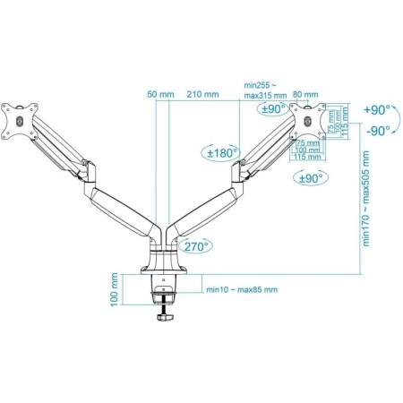 Soporte mesa monitor tooq db3132tnr - s 13 pulgadas - 32 pulgadas 2 brazos carga maxima max 9kg - brazo