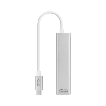 Cable usb tipo c 3.0 a gigabit ethernet + 3 x usb 3.0 nanocable 15cm - macho - hembra - plata