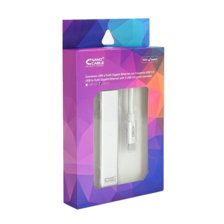 Cable usb tipo c 3.0 a gigabit ethernet + 3 x usb 3.0 nanocable 15cm - macho - hembra - plata