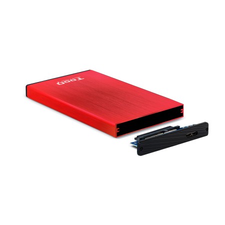 Caja externa tooq tqe - 2527r para hdd 2.5 pulgadas 9.5mm sata 3 usb 3.2 rojo