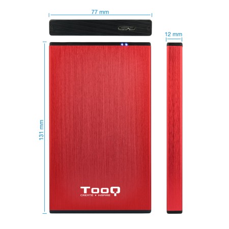 Caja externa tooq tqe - 2527r para hdd 2.5 pulgadas 9.5mm sata 3 usb 3.2 rojo