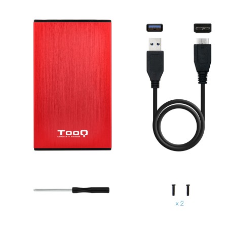 Caja externa tooq tqe - 2527r para hdd 2.5 pulgadas 9.5mm sata 3 usb 3.2 rojo