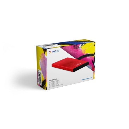 Caja externa tooq tqe - 2527r para hdd 2.5 pulgadas 9.5mm sata 3 usb 3.2 rojo