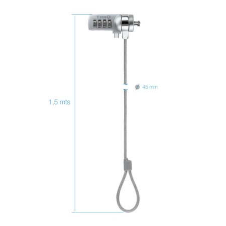 Cable seguridad tooq combinacion 1.5m ranura kensington