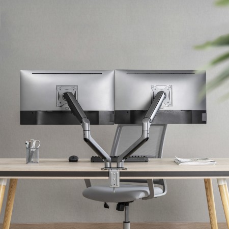 Soporte de Mesa para 2 Monitores TooQ DB4132TNR-G/ Giratorio/ Inclinable/ hasta 9kg