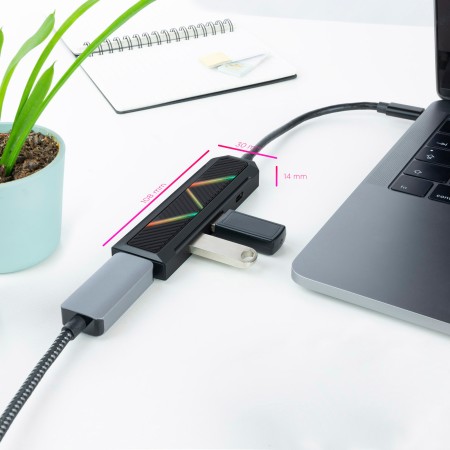 Hub nanocable 4 en 1 usb tipo c - usb - hdmi - 15cm - macho - hembra