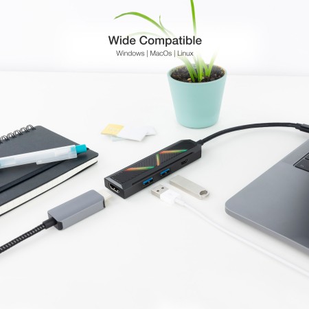 Hub nanocable 4 en 1 usb tipo c - usb - hdmi - 15cm - macho - hembra