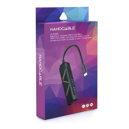 Hub nanocable 4 en 1 usb tipo c - usb - hdmi - 15cm - macho - hembra