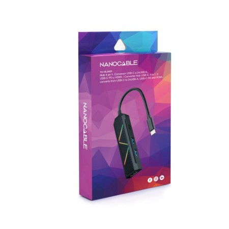 Hub nanocable 4 en 1 usb tipo c - usb - hdmi - 15cm - macho - hembra