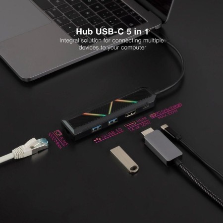 Nanocable Hub USB-C 5 en 1 USB-A+USB-C+HDMI+RJ45