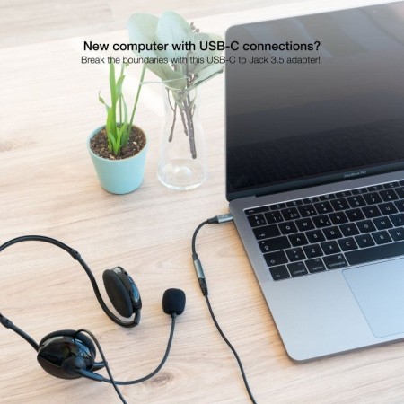 Cable adaptador usb c a jack 3.5mm nanocable 0.11m - macho - hembra - gris