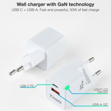 TOOQ Cargador pared GAN USB-C/USB-A 30W