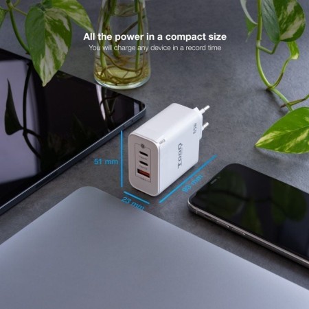 TOOQ Cargador pared GAN 2xUSB-C 1xUSB-A 45W+20W