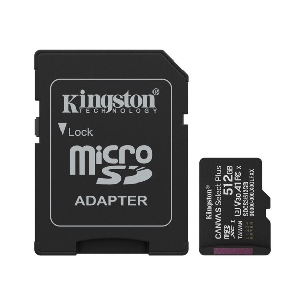 Tarjeta memoria micro secure digital sdxc 512gb kingston canvas select plus clase 10 uhs - 1  adaptador sd