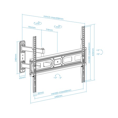 Soporte de Pared Giratorio/ Inclinable/ Nivelable TooQ LP7863TN-B para TV de 37-70″/ hasta 35kg