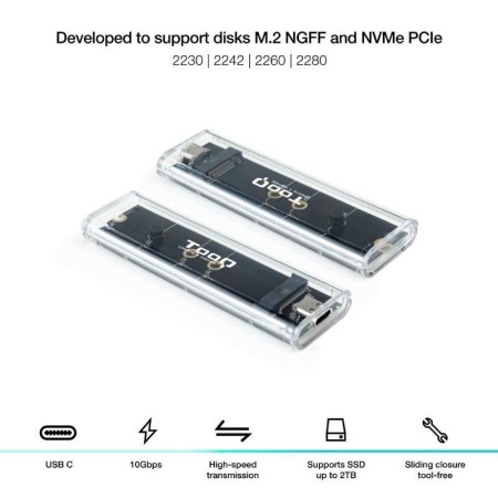 Caja Externa para Disco SSD M.2 NVMe TooQ TQE-2200/ USB 3.1 Gen2/ Sin tornillos