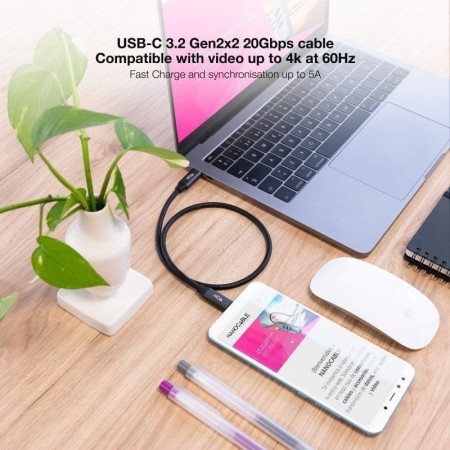 Cable USB 3.2 Tipo-C Nanocable 10.01.4303/ USB Tipo-C Macho - USB Tipo-C Macho/ hasta 100W/ 20Gbps/ 3m/ Gris y Negro