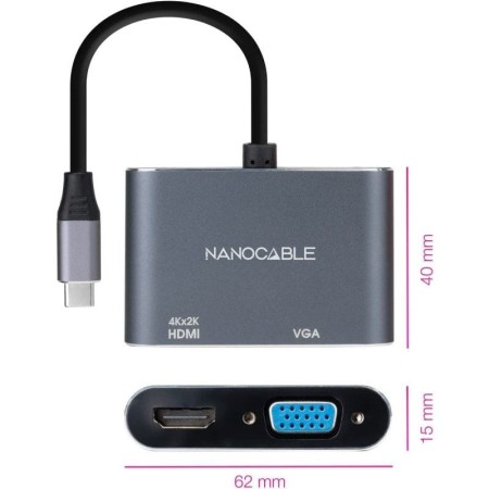 Nanocable Conversor USB-C/M a HDMI-VGA/H 15 cm