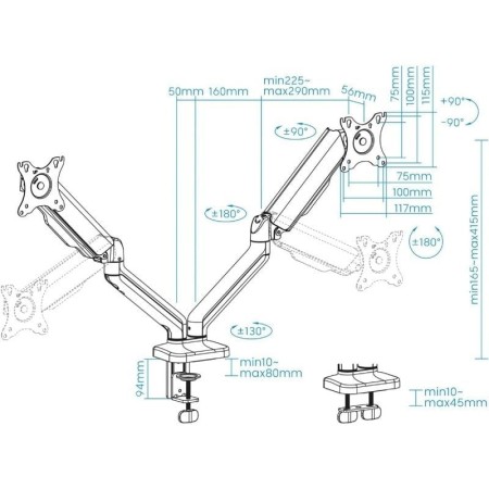 Tooq DB5132TNR-B Soporte mesa 2 brazos 17″-32″