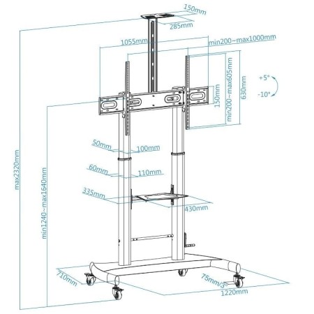 Soporte suelo con ruedas tooq hasta 100 pulgadas vesa 1000 x 600 max 100kg