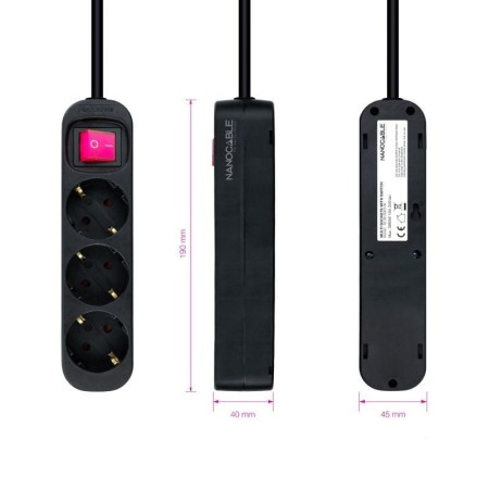 Nanocable Regleta 3 Tomas Interruptor Negro