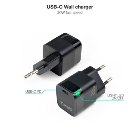 Cargador pared tooq usb - c pd 20w negro