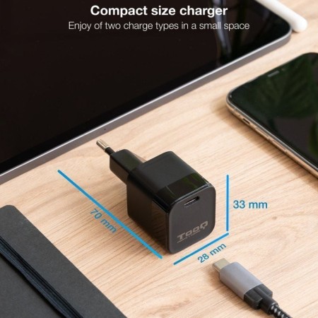 Cargador pared tooq usb - c pd 20w negro