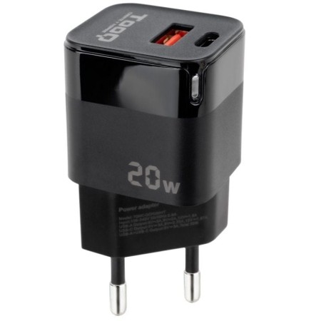 Cargador pared tooq usb - c - pd + usb - a - qc 20w negro