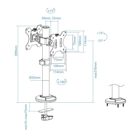 Soporte mesa tooq db1132tn - b vesa 2 brazos hasta 32 pulgadas 100x100mm max 8kg - brazo