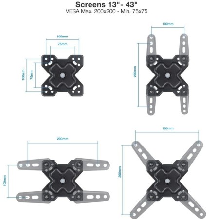 Soporte pared tv tooq vesa hasta 43 pulgadas 200x200mm max 20kg