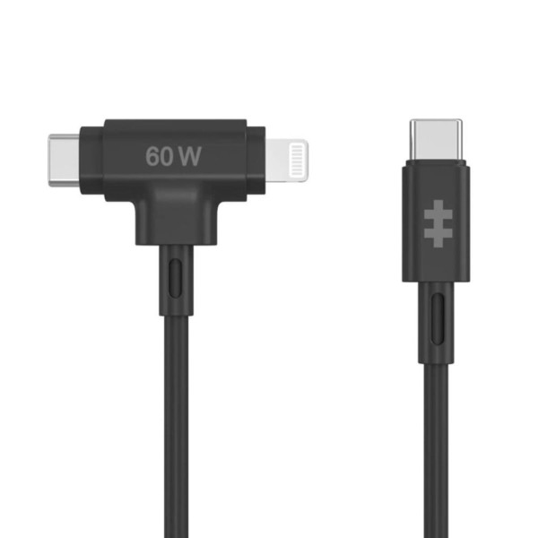 Cable usb tipo c a usb tipo c - lightning hyper 1.5m - macho - macho - negro