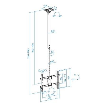 Soporte de Techo Giratorio/ Inclinable/ Nivelable TooQ LPCE1175TSLI-XL-B para TV de 32-75″/ hasta 60kg