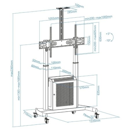 Soporte de Suelo Inclinable con Ruedas TooQ Narnia FS20500M-B para TV de 60-100″/ hasta 100kg
