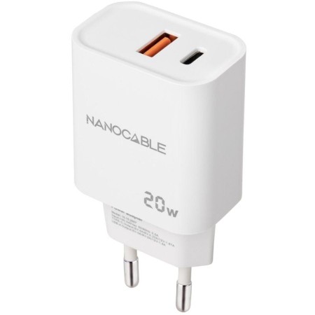 Cargador nanocable usb - c - pd + usb - a - qc 20w - blanco