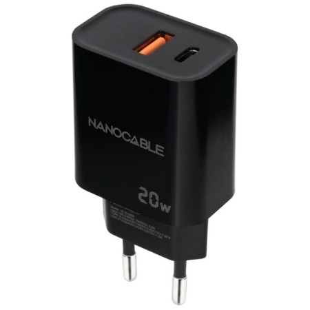Nanocable Cargador USB-C/PD+USB-A/QC 20W Negro