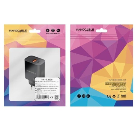 Nanocable Cargador USB-C/PD+USB-A/QC 20W Negro