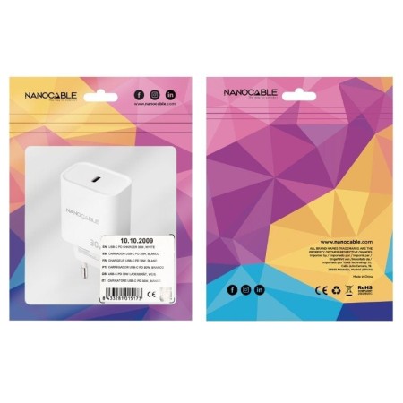 Cargador nanocable pared usb - c pd 30w blanco