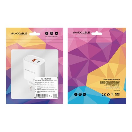 Cargador nanocable usb - c - pd + usb - a - qc 30w blanco