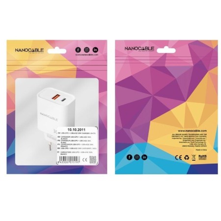 Cargador nanocable usb - c - pd + usb - a - qc 30w blanco