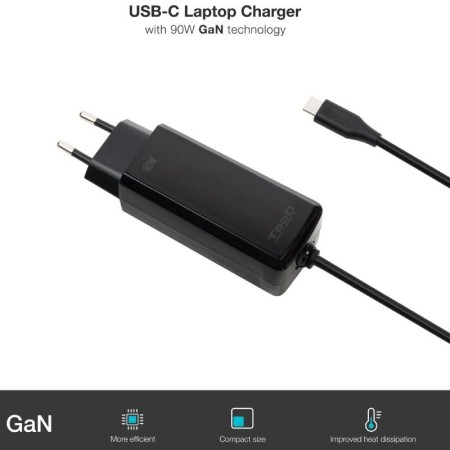 Cargador de pared tooq tqlc - usbcgan90pd - c 90w usb - c negro portatil