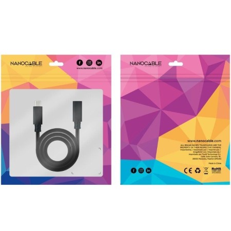 Cable Alargador USB Tipo-C 3.2 Nanocable 10.01.4502/ USB Tipo-C Macho - USB Tipo-C Hembra/ 2m/ Negro