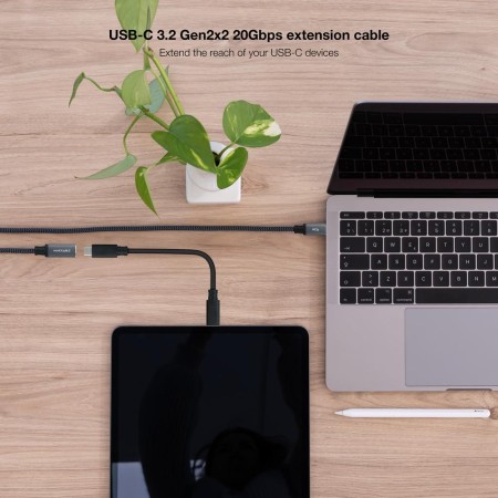 Cable prolongador nanocable usb 3.2 gen2x2 20gb 100w c - m - h 1.5m alargador usb - c algodon