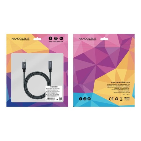 Cable prolongador nanocable usb 3.2 gen2x2 20gb 100w c - m - h 1.5m alargador usb - c algodon