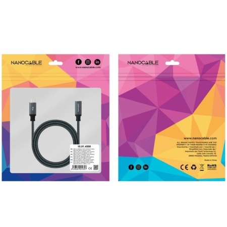 Cable prolongador nanocable usb 3.2 gen2x2 20gb 100w c - m - h 1.5m alargador usb - c algodon