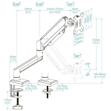 Tooq Soporte mesa DB1334TNR-B 1 brazo 13-34″