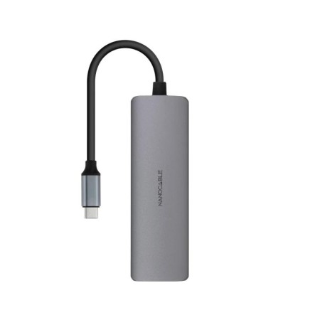 Hub nanocable usb - c 5 en 1 conversor usb - c 3.1 a 3xusb - a 3.0 + usb - c pd + hdmi aluminio gris 18 cm