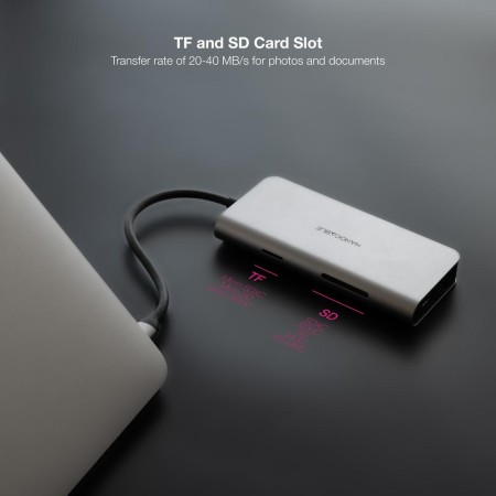 Hub nanocable usb - c 8 en 1 conversor usb - c 3.1 a 3xusb - a 3.0 + hdmi 4k@60hz + usb - c pd + rj45 1gbps + tf + sd aluminio g