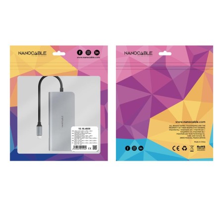 Hub nanocable usb - c 8 en 1 conversor usb - c 3.1 a 3xusb - a 3.0 + hdmi 4k@60hz + usb - c pd + rj45 1gbps + tf + sd aluminio g