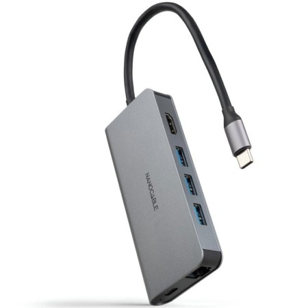Hub nanocable usb - c 8 en 1 conversor usb - c 3.1 a 3xusb - a 3.0 + hdmi 4k@60hz + usb - c pd + rj45 1gbps + tf + sd aluminio g